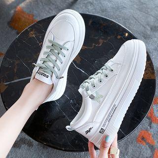 Platform Lace-up Faux-leather Sneakers