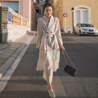 Set: Double-breasted Blazer + Maxi A-line Mesh Skirt