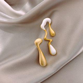 Non-matching Alloy Drop Earring 1 Pair - Gold & White - One Size