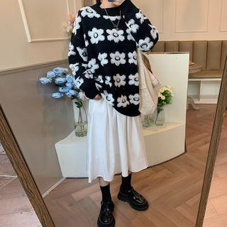 Floral Print Sweater / Midi A-line Skirt
