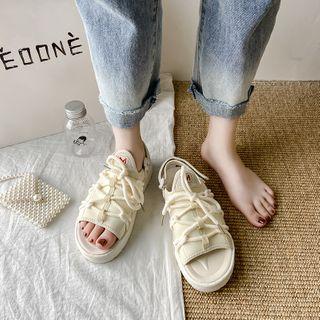 Lace-up Peep-toe Flat Sandals