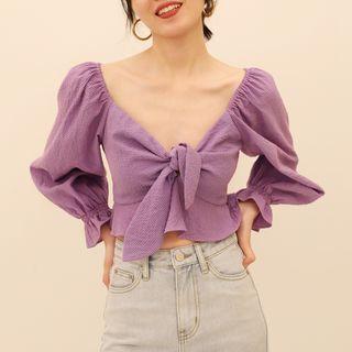 Long-sleeve Tie-front Crop Top