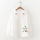 Bear Embroidered Blouse White - One Size