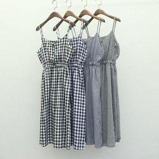 Strappy Check A-line Midi Dress
