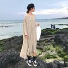 Print V-neck Long-sleeve Chiffon Dress