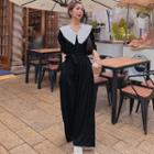 Collared Puff-sleeve Wide-leg Jumpsuit