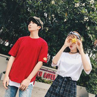 Couple Matching Applique Elbow-sleeve T-shirt