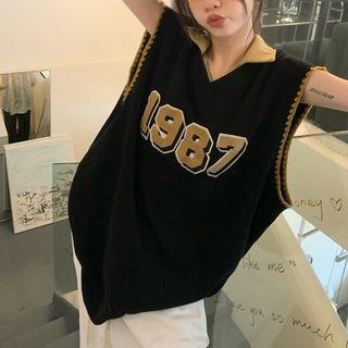 Sleeveless Number Print T-shirt Black - One Size
