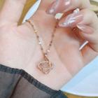 Planet Rhinestone Pendant Stainless Steel Necklace 01 - 1pc - Rose Gold - One Size