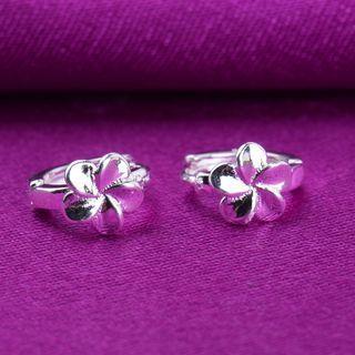 Floral Hoop Earring 1 Pair - Silver - One Size