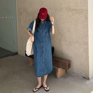 Short-sleeve Loose-fit Denim Shirtdress