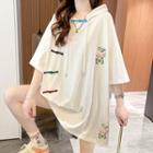 Elbow-sleeve Frog-button Hoodie