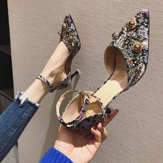 High Heel Beaded Pointy Sandals