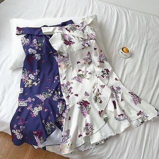 Floral Print Off-shoulder Ruffled-trim Midi Dress