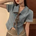 Short-sleeve Collar Lace Up Denim Shirt