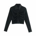 Shirred Long-sleeve Polo Shirt
