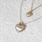 Heart Pendant Layered Necklace Milky White & Gold - One Size