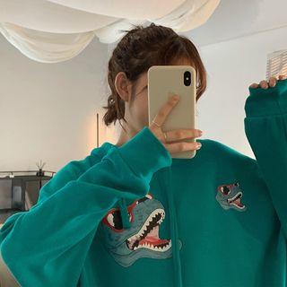 Printed Oversize Hoodie Bluish Green - One Size