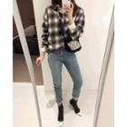 Drop-shoulder Flannel Plaid Shirt