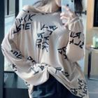 Lettering Print Loose-fit Long-sleeve Top Almond - One Size