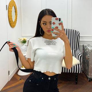 Round-neck Letter Print Cropped Top