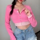 Color Panel Long-sleeve Cropped Cardigan