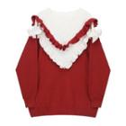 Ruffled Two-tone V-neck Sweater Red - One Size
