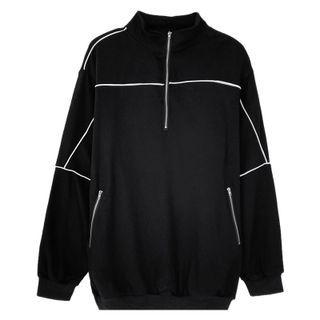 Long-sleeve Half-zip Contrast Trim Sweatshirt Black - One Size