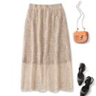 Reversible Lace Overlay Midi A-line Knit Skirt