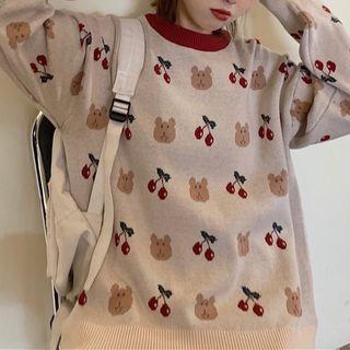 Cherry Sweater Cherry Print - Light Brown - One Size