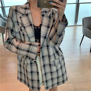 Plaid Open Front Blazer As Shown In Figure - One Size