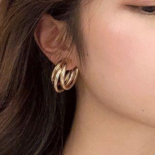 Metallic Hoop Earring Ear Stud - Gold - One Size