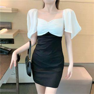 Square-neck Two-tone Dress
