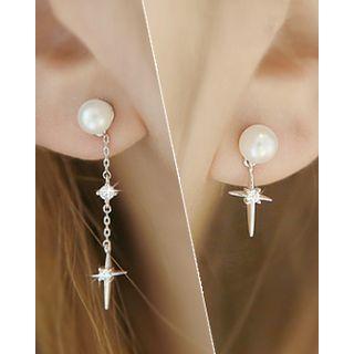 Faux-pearl Cross-dangle Asymmetric Earrings