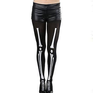 Skeleton Print Leggings Black - One Size
