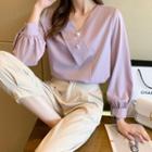 Long-sleeve Faux Pearl-accent Blouse