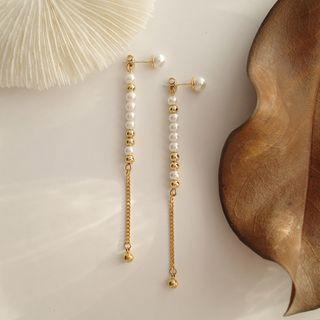 Faux Pearl Dangle Earring 1 Pair - S925 Sterling Silver - Gold - One Size