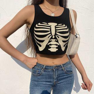 Cropped Skeleton Print Tank Top
