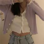Mock Two-piece Lettuce Edge Cropped Knit Cardigan