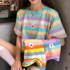 Flower Embroidered Striped Short-sleeve T-shirt