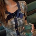 Bow-detail Puff Sleeve Check Blouse