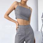 Gingham Spaghetti-strap Cropped Camisole Top