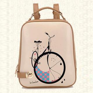 Faux-leather Push-lock Printed Backpack