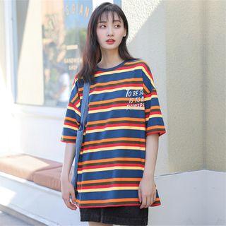 Elbow-sleeve Rainbow Stripe T-shirt Stripe - Rainbow - One Size