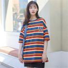 Elbow-sleeve Rainbow Stripe T-shirt Stripe - Rainbow - One Size