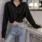 Long-sleeve Knot-front Shirt