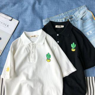 Couple Matching Short-sleeve Cactus Embroidered Polo Shirt