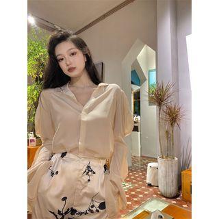 Plain Blouse / Floral Straight Leg Pants