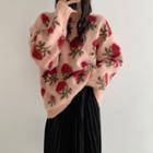 Flower Print Sweater / Midi Accordion Pleat Skirt