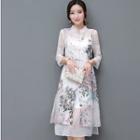 3/4-sleeve Silk Blend Floral Dress